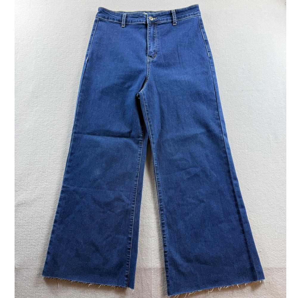 ANNIEWEAR Jeans Women XL Blue High Rise Raw Hem Wide Leg AP6003 31x26